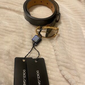 Dolce & Gabbana dark green Leather Belt with Gold Buckle